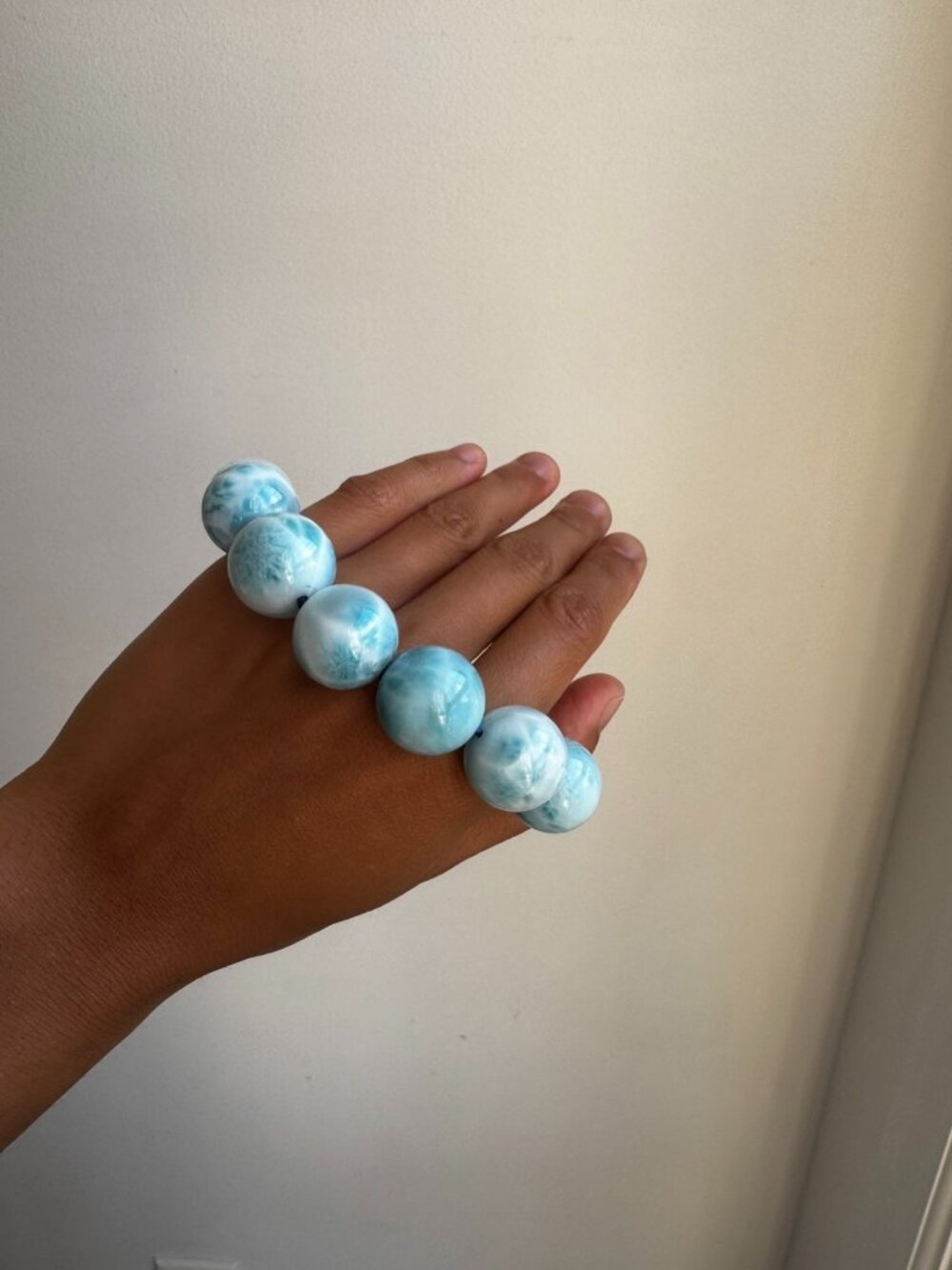 Premium 19mm Natural Larimar Bead Bracelet